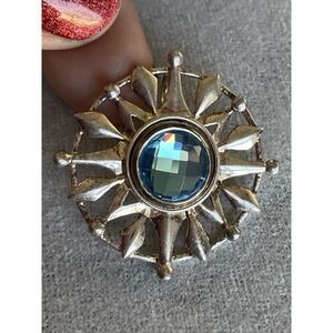 Vintage 925 Sterling Silver Starburst Pendant Blue Topaz Round Center